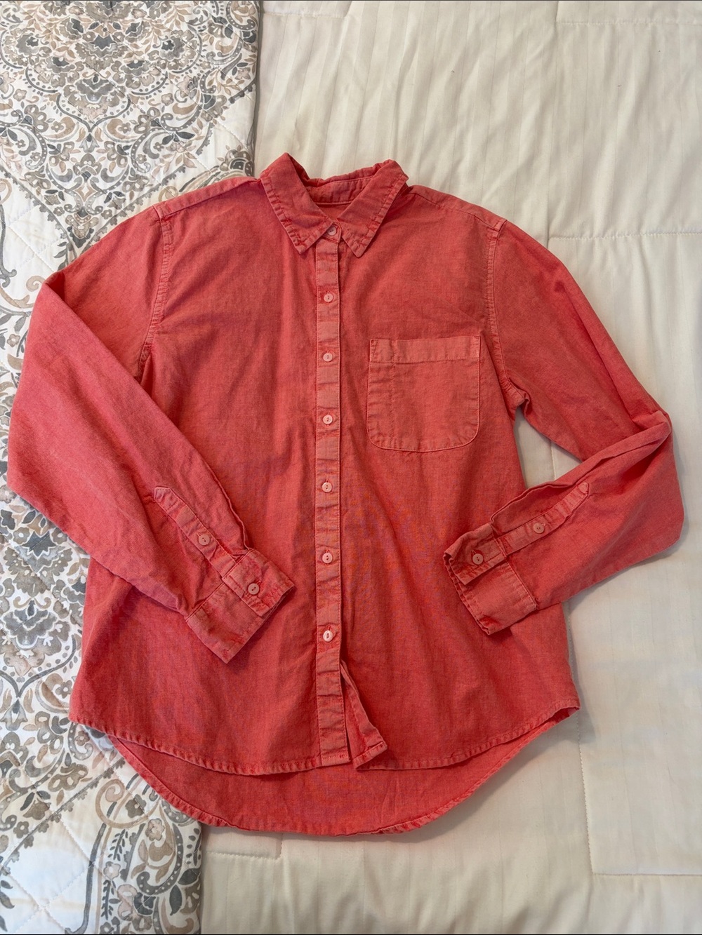 Classic Women’s Long-Sleeve Button-Up Shirt in Coral Red